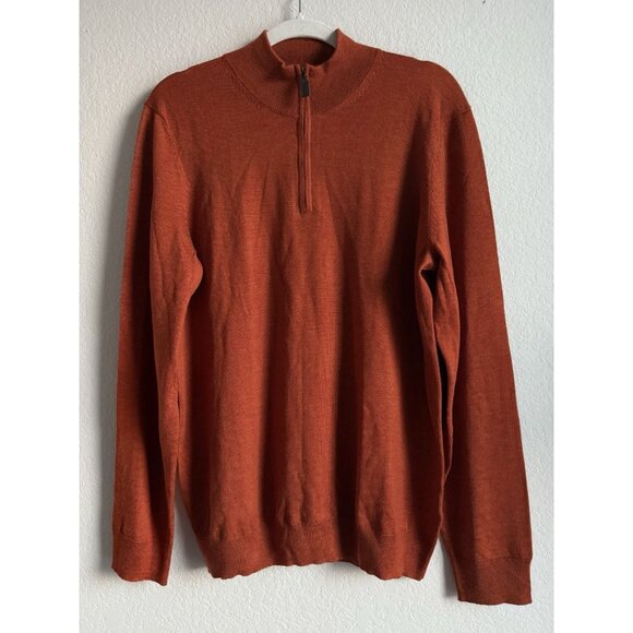 Jos A Bank Mens Merino Wool Tailored Fit 1/4 Zip Sweater Burnt Orange Size L NEW - Picture 4 of 12